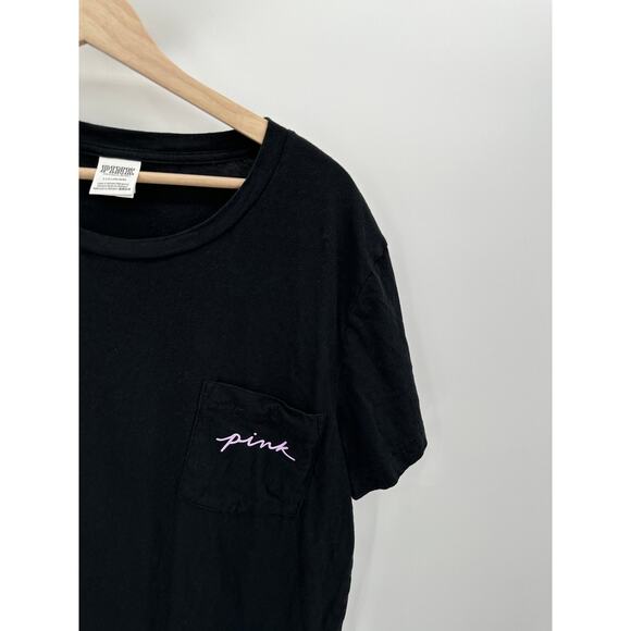 Victoria's Secret PINK Black Short Sleeve Pocket Tee Shirt Women's Size Large L - Picture 3 of 6